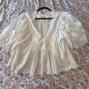 Free People Cream Eyelet Blouse